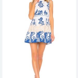 Alexis Farah Blue and White Halter Mini Sundress
